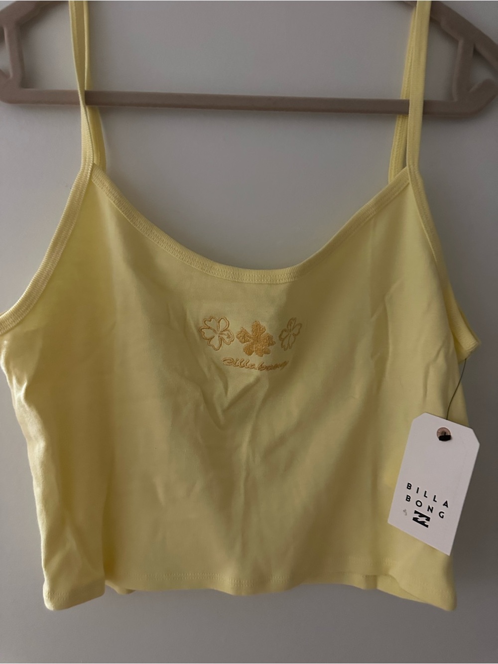 Billabong Pale Yellow Cropped Embroidered Cami